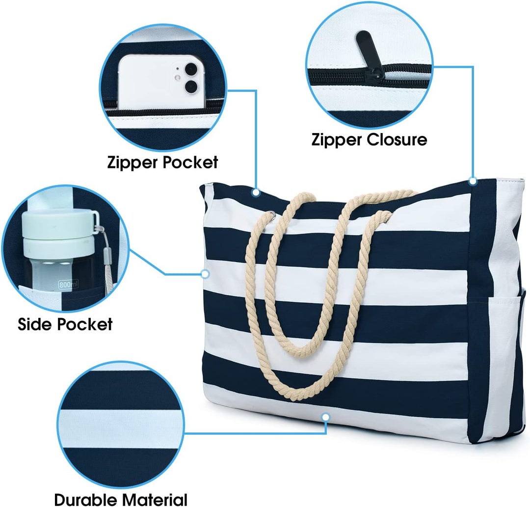 Women's stylish waterproof beach tote, oversized with secure zip pockets for valuables.