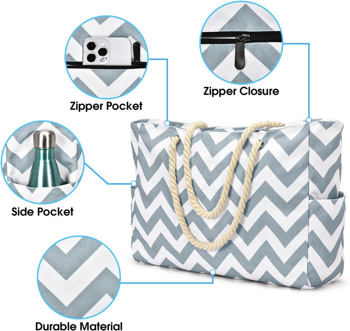 Women's waterproof oxford fabric tote, large, perfect for work, with secure zip pockets.