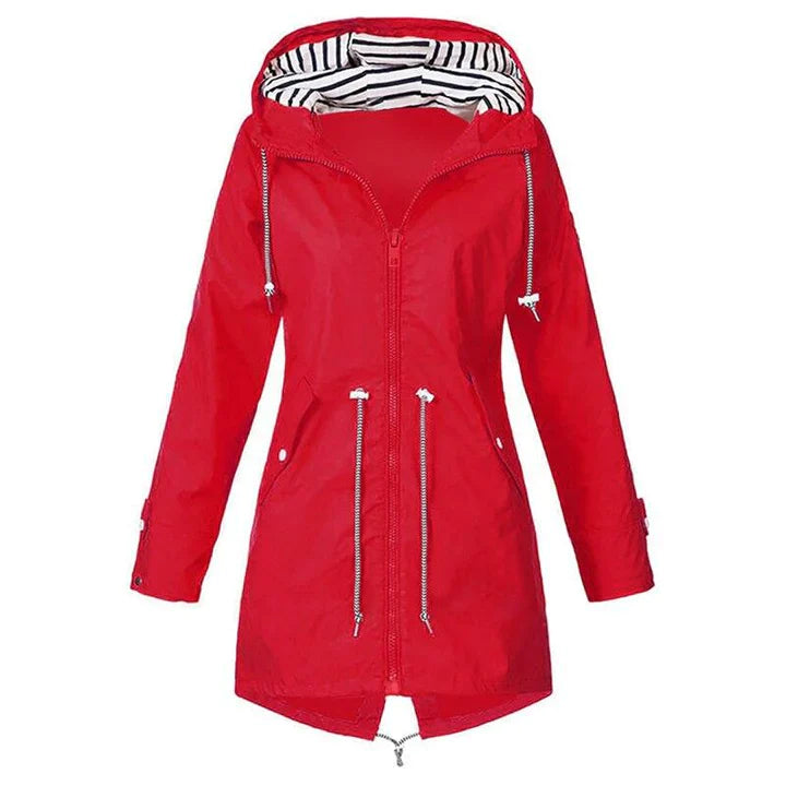 Lightweight hooded rain jacket for women, perfect for travel, hiking, and outdoor adventures.