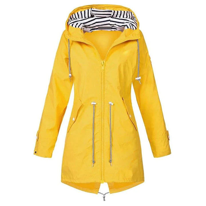 Durable women's all-weather outdoor jacket, waterproof and windproof with a comfortable hood.