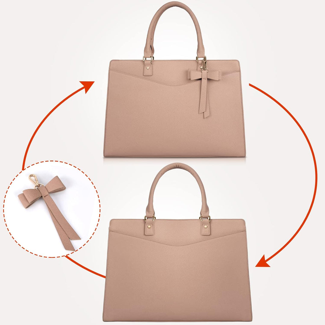 Women's travel-friendly waterproof laptop tote, multi-pocket design, easy carry.
