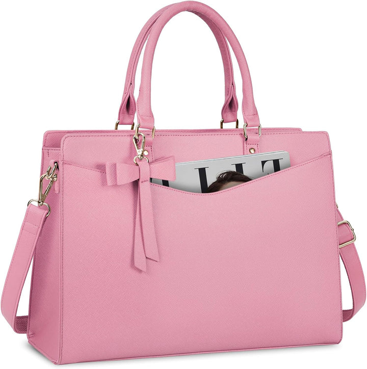 Women's waterproof PU leather tote bag, showcasing spacious interior for laptop.