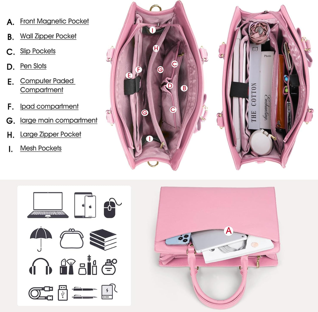 Chic women's multi-pocket waterproof tote, ideal as a stylish laptop work bag.