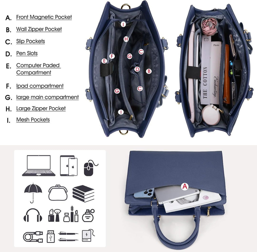 Women's professional waterproof tote bag, featuring a padded laptop compartment.