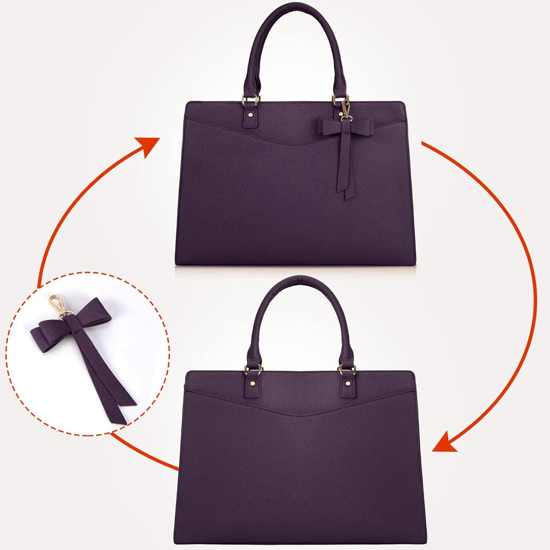 Women's travel waterproof laptop tote, secure zip top, for safe tech transport.