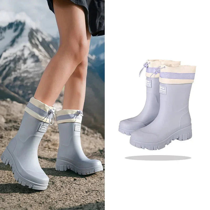 Women's casual comfort waterproof boots, durable for wet weather, gardening, and outdoor fun.