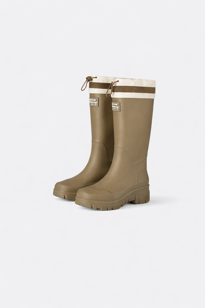 Casual women's high rain boots, waterproof and durable for outdoor adventures and wet weather.