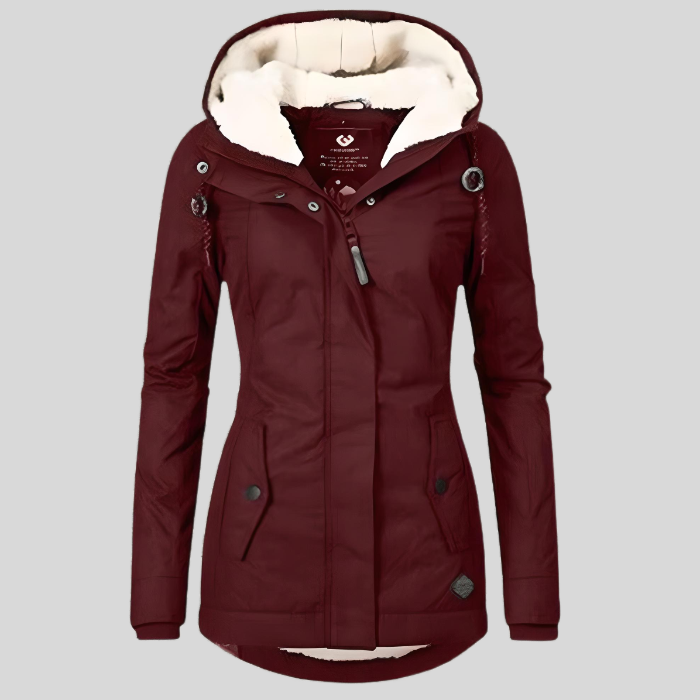 Women's plus size waterproof rain jacket, hooded and comfortable for all-weather conditions.
