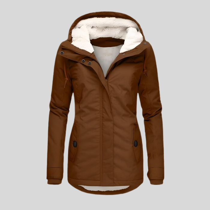Women's hooded waterproof rain jacket, excellent for outdoor activities in any weather.