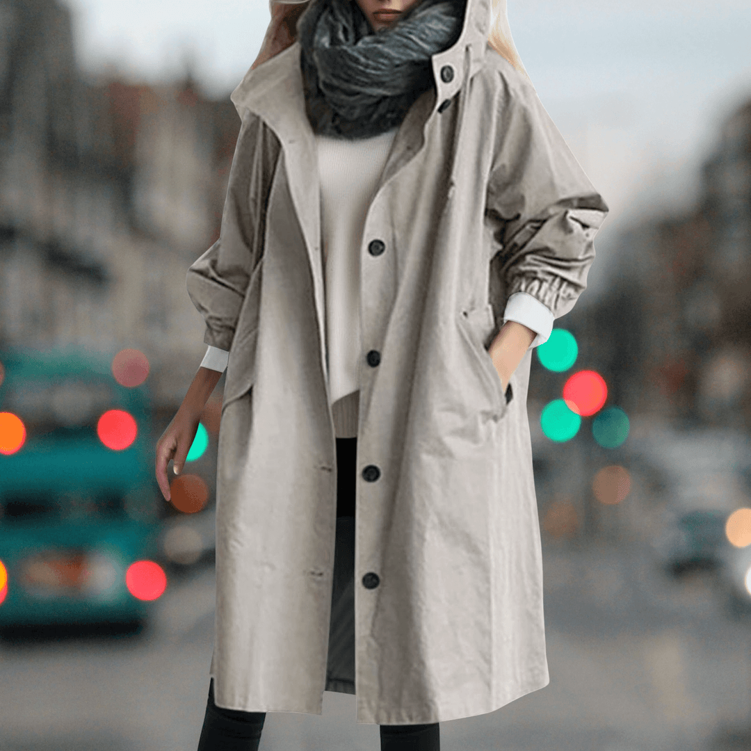 Women's waterproof trench coat with cozy teddy lining, perfect for stylish fall and winter outerwear.