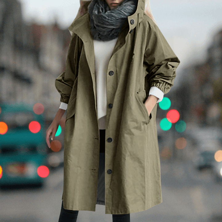 Warm women's teddy lined trench coat, waterproof for ultimate rain protection in fall and winter.