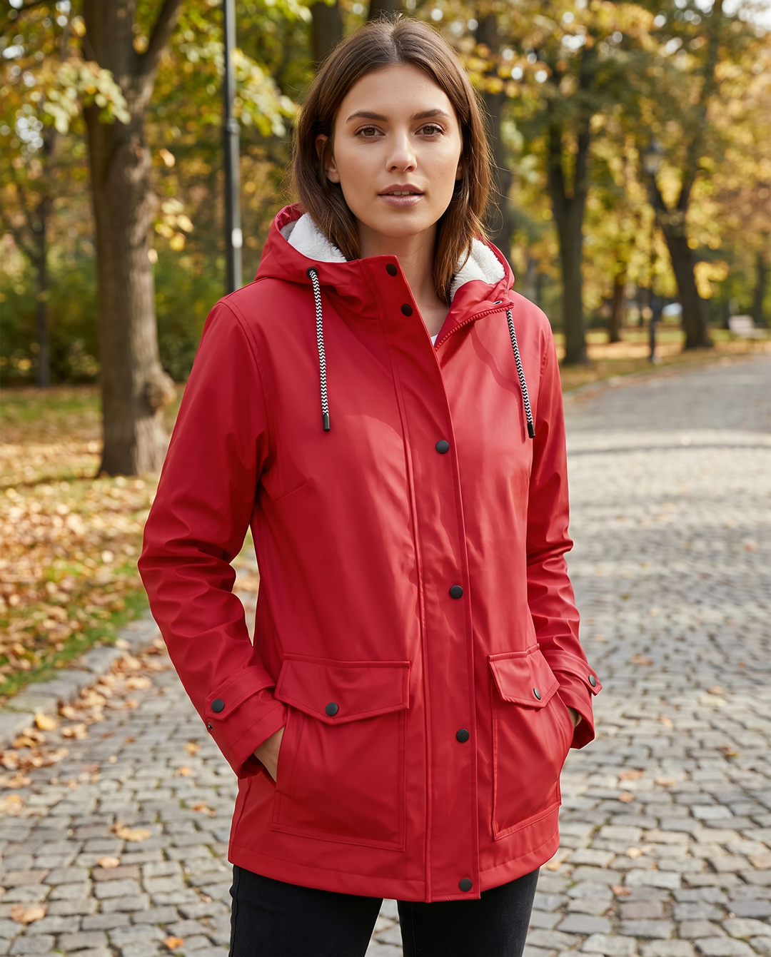 Stylish women's winter coat: windproof, waterproof, & warm fleece-lined design with an adjustable hood.