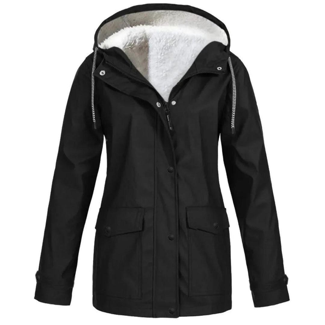 Casual women's outerwear, perfect for cold & wet weather. Features a cozy fleece lining & protective hood.