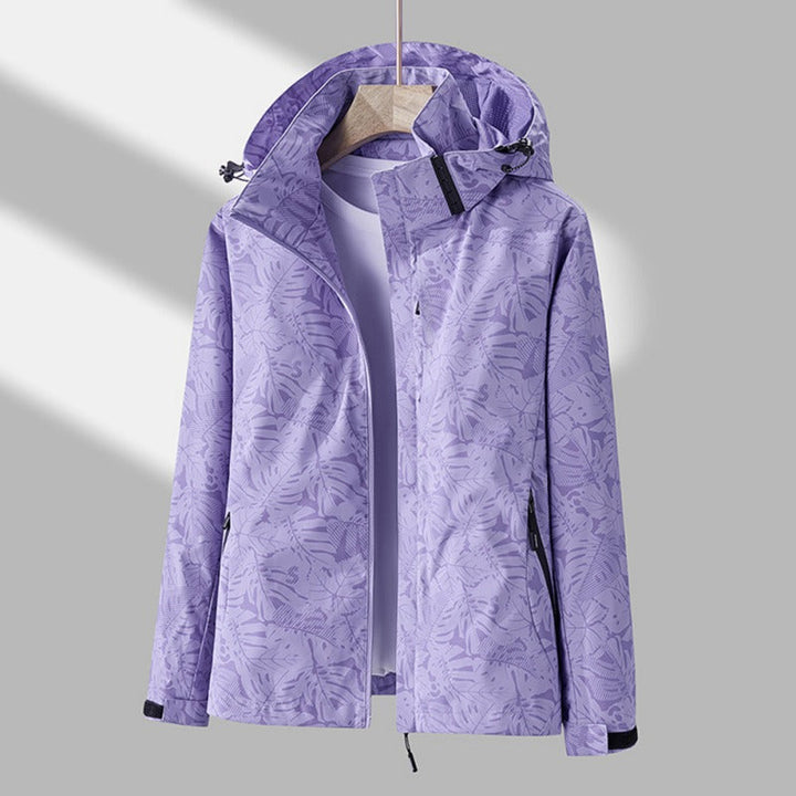 Women's waterproof windproof hooded jacket in black, perfect for spring/fall outerwear & casual style.