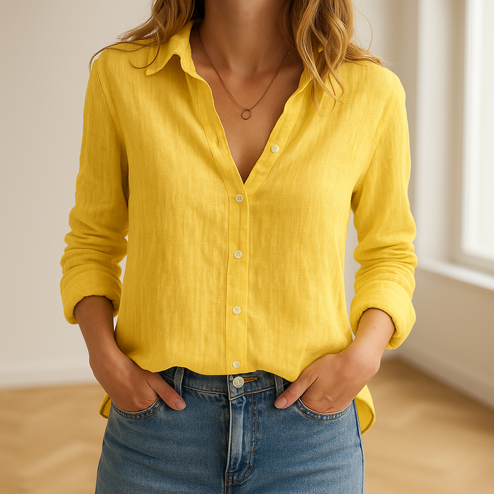 Women's long sleeve classic shirt in a relaxed fit, a versatile button-down top for everyday women's apparel.