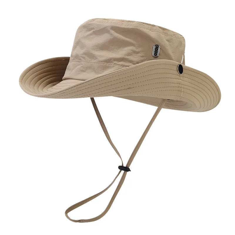 Lightweight women's outdoor bucket hat with a wide brim, offering excellent UV protection for summer travel.