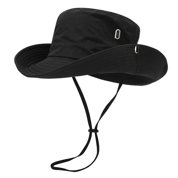 Stylish women's wide brim sun hat providing crucial UV protection. Ideal bucket hat for hiking, fishing, and beach trips.