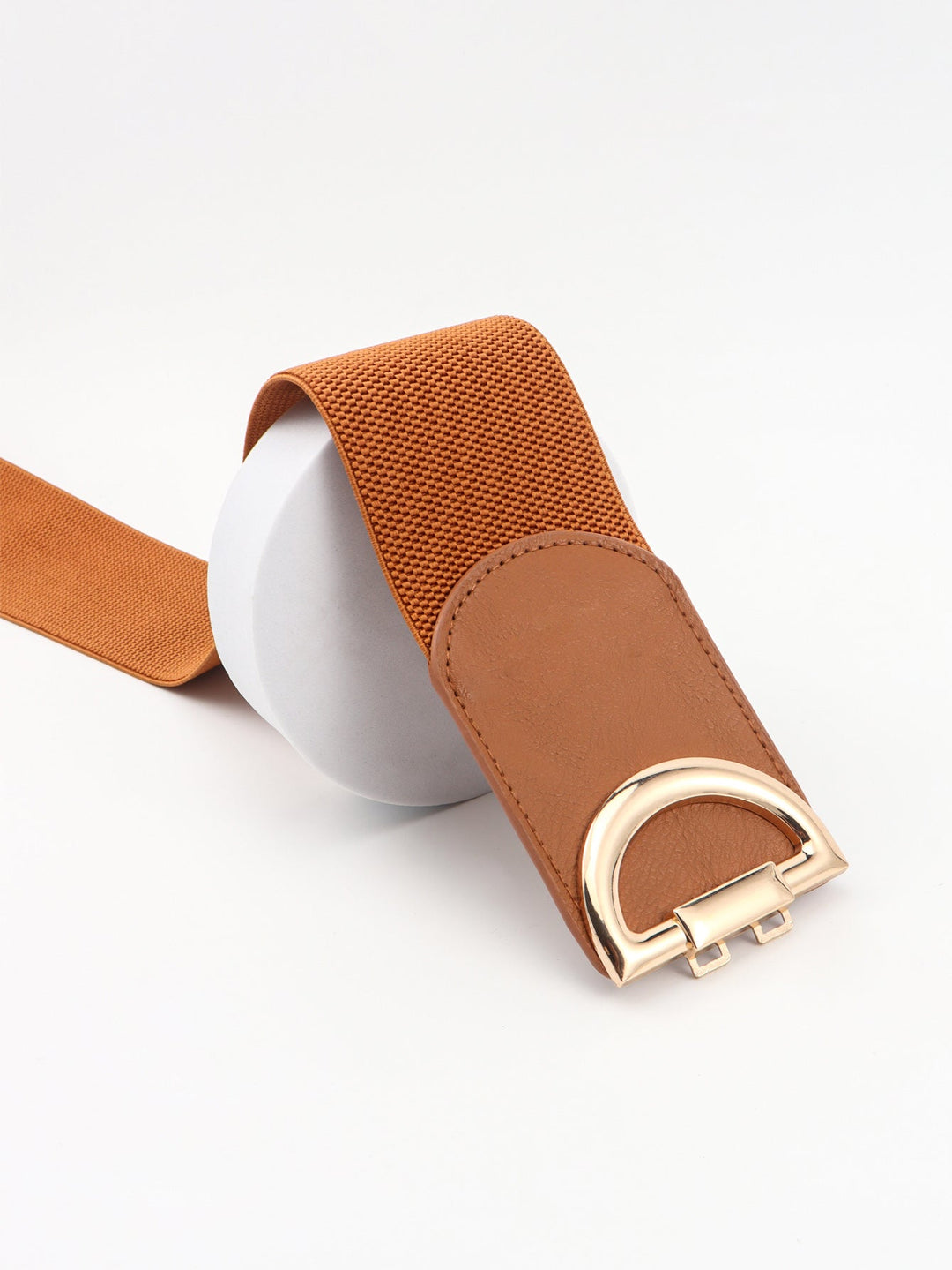 Comfortable & stylish women's wide elastic waist belt with an eye-catching gold buckle.