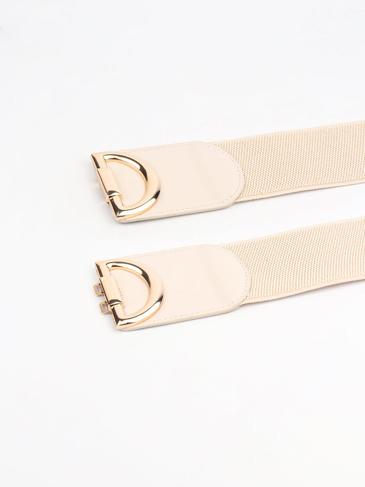 Women's Wide Elastic Waist Belt with Stylish Buckle, a fashionable stretch accessory for women.