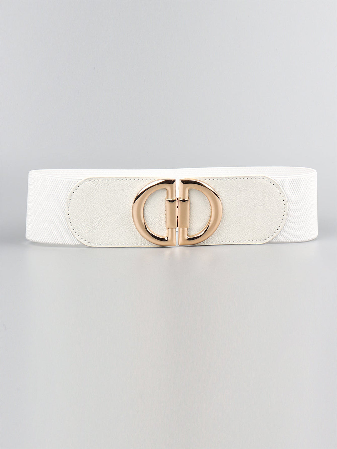 Stylish women's wide elastic waist belt with a distinctive buckle; a perfect fashion accessory gift.
