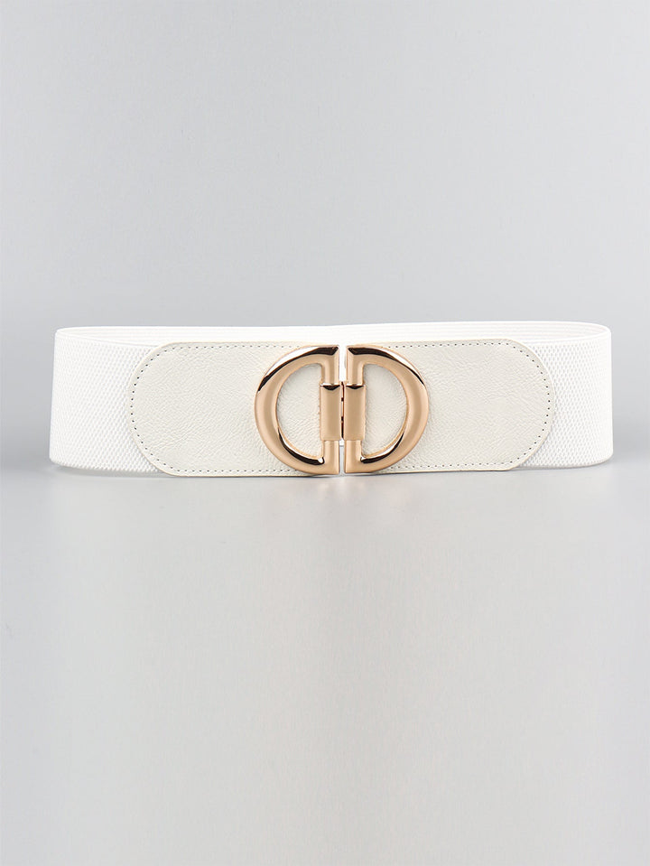 Stylish women's wide elastic waist belt with a distinctive buckle; a perfect fashion accessory gift.