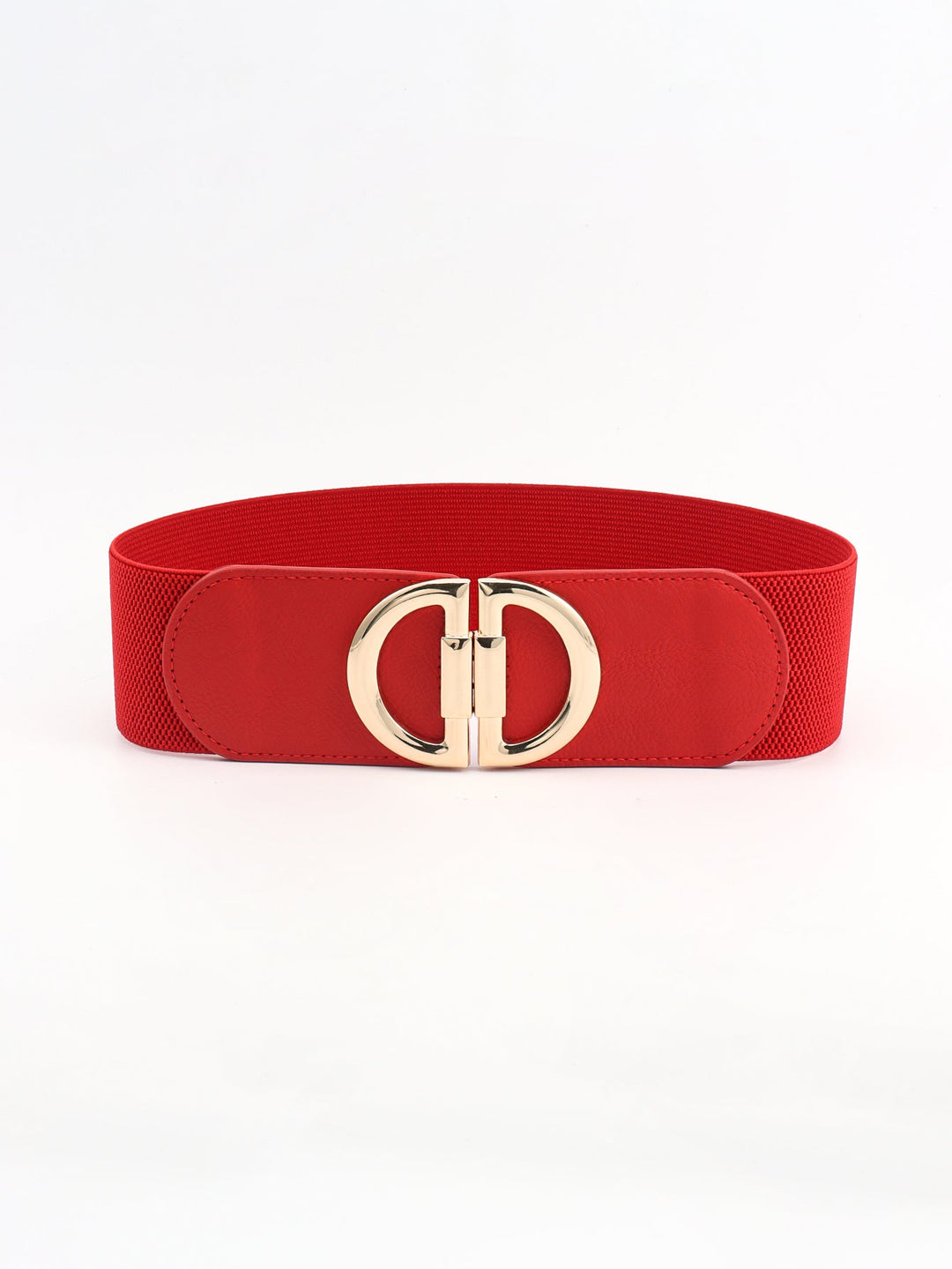 Premium women's wide elastic waist belt with a stylish gold buckle for an elegant, cinched look.