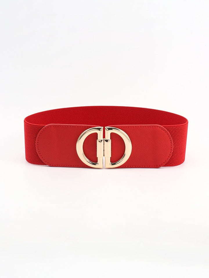 Premium women's wide elastic waist belt with a stylish gold buckle for an elegant, cinched look.