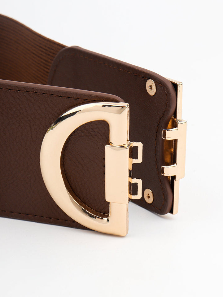 Comfortable women's wide stretch belt, an elastic waist accessory with a stylish gold buckle.