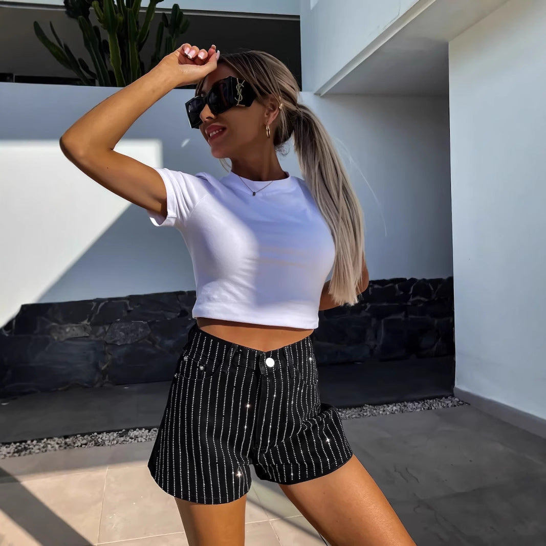 Versatile women's wide leg jorts featuring elegant stripe detail. Ideal comfy shorts for everyday summer wear.