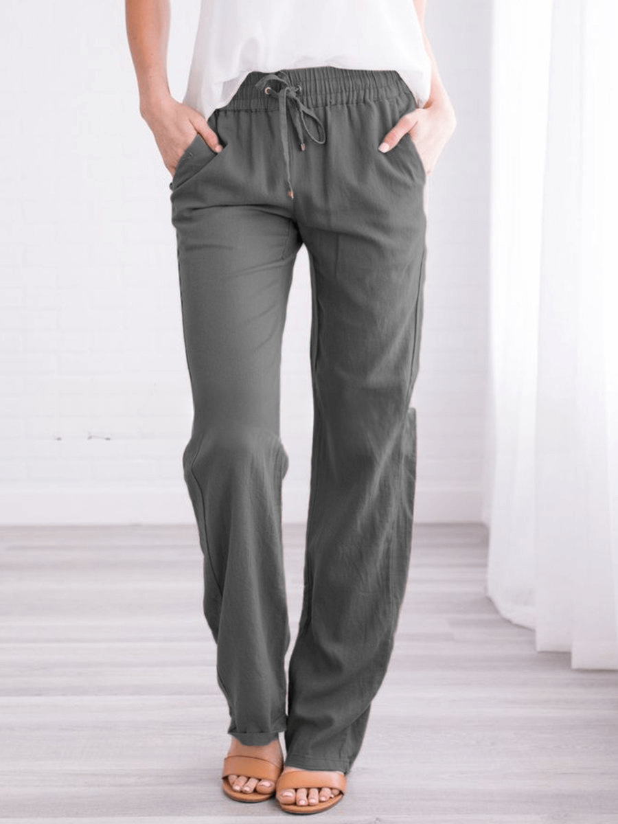 Women's wide-leg linen-cotton drawstring pants for relaxed comfort, ideal for casual spring & summer.