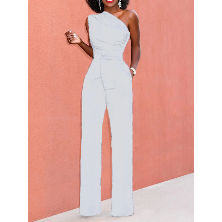 Stylish women's belted wide-leg short sleeve jumpsuit. Perfect for casual summer wear or elegant evening events.
