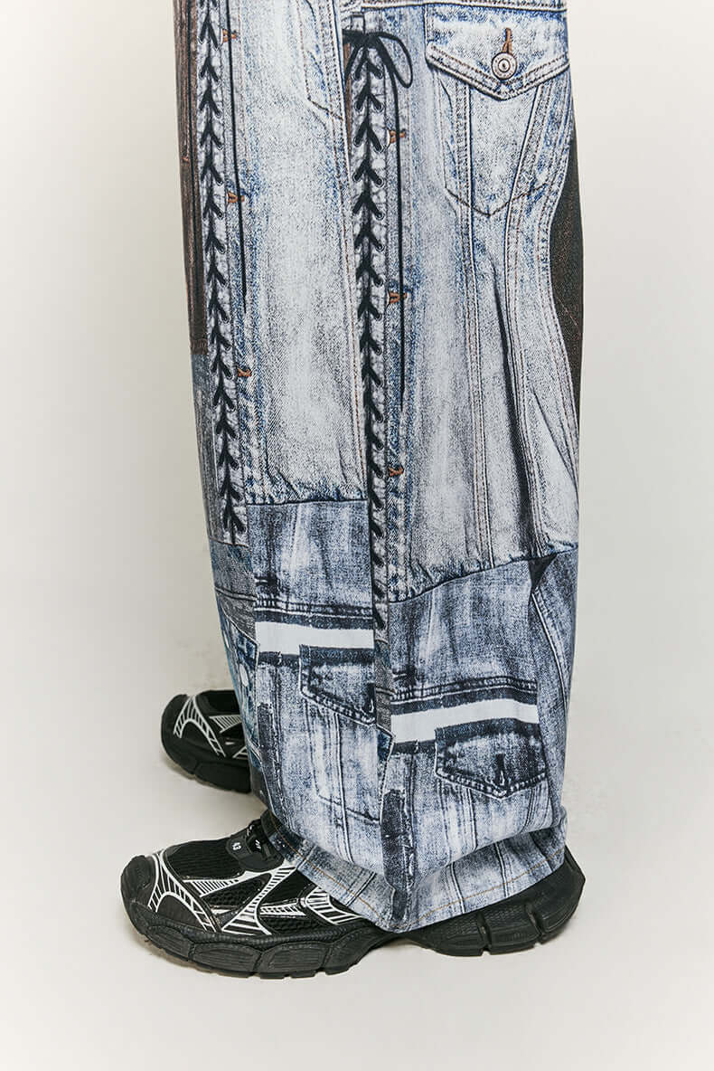Trendy patchwork print wide leg trousers for women. Elevate your casual fashion.