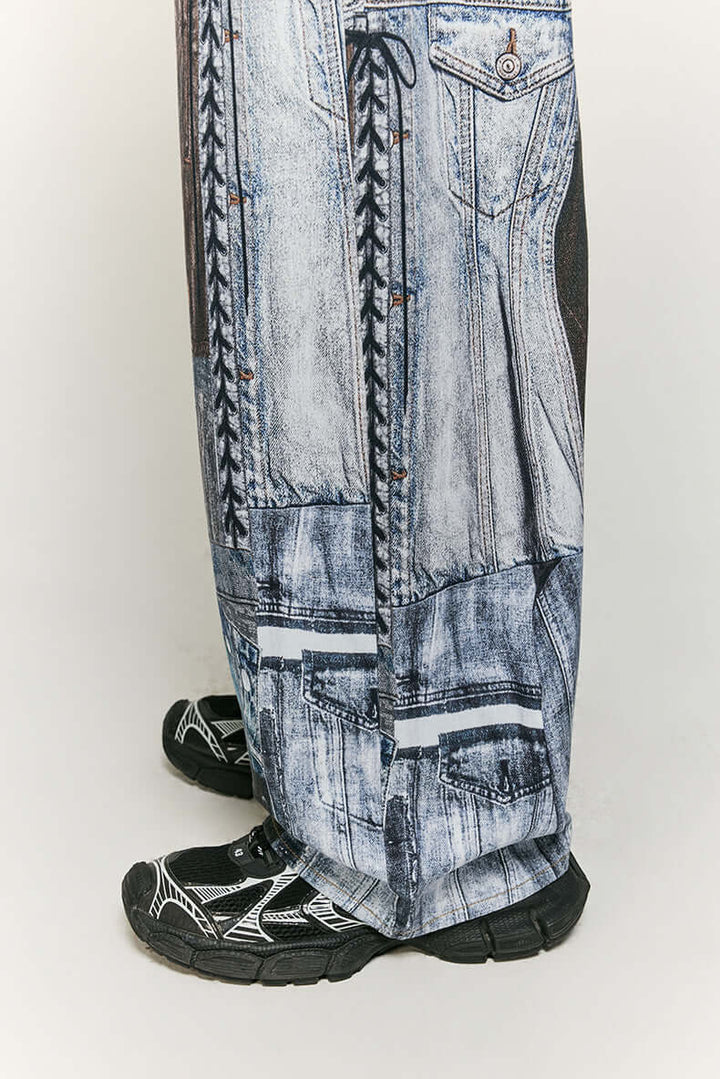 Trendy patchwork print wide leg trousers for women. Elevate your casual fashion.