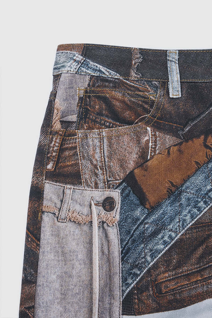 Unique women's apparel: wide leg trousers with a vibrant, comfortable patchwork print.