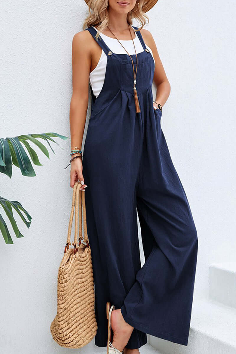 Women's wide neck spaghetti strap jumpsuit, comfortable casual wear for summer.