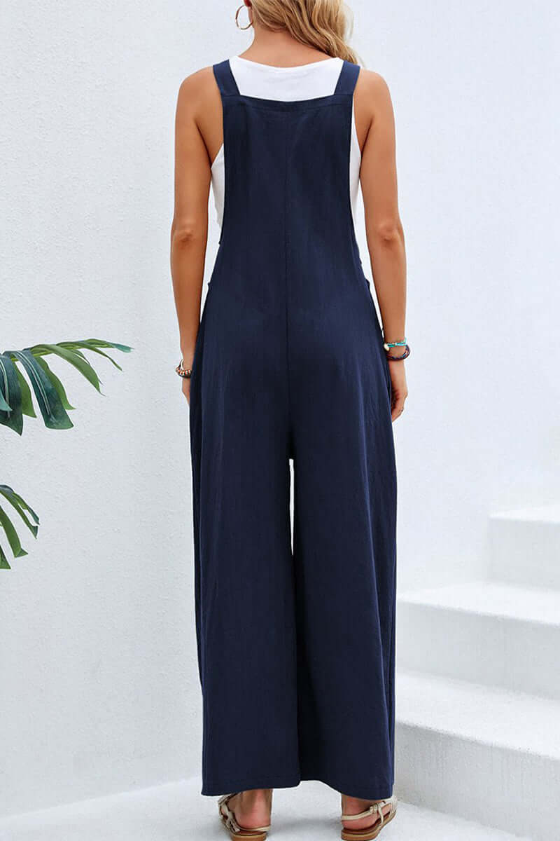 Summer fashion: women's wide neck spaghetti strap jumpsuit, relaxed fit & effortlessly stylish.