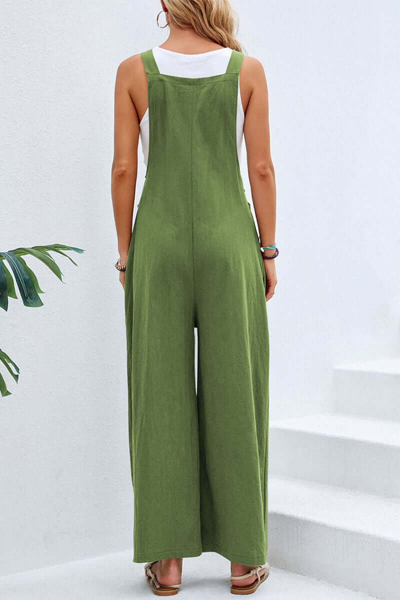 Elegant women's resort wear jumpsuit, wide neck, spaghetti strap, full length for comfort.