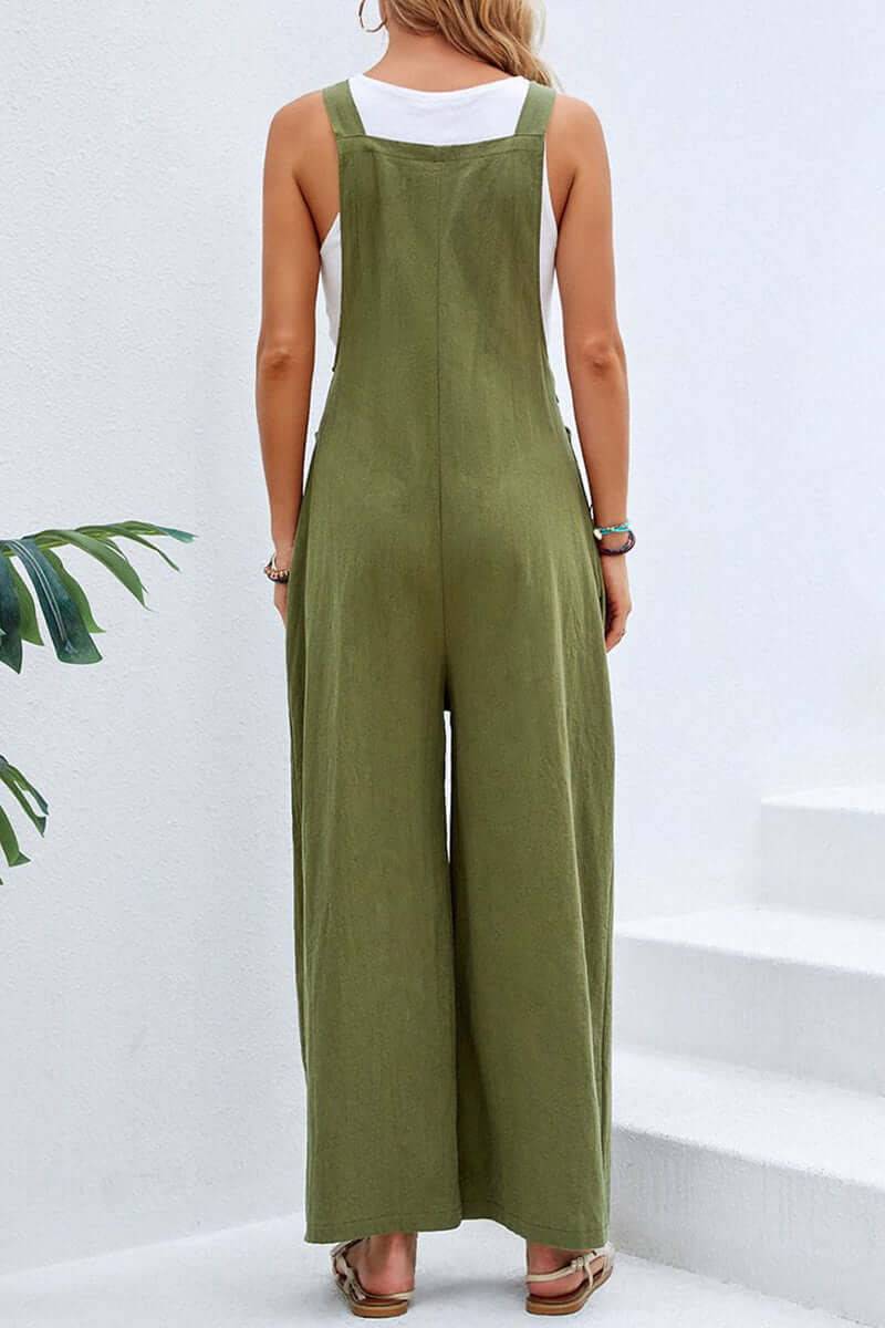 Casual women's spaghetti strap jumpsuit, comfortable relaxed fit, solid color for versatile styling.