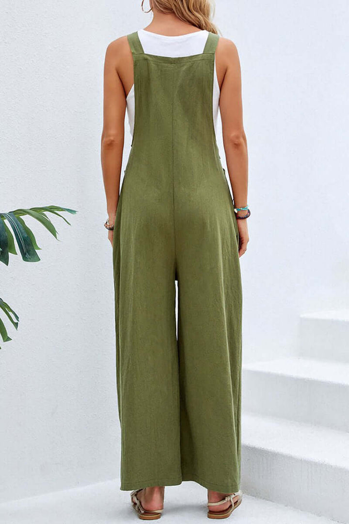 Casual women's spaghetti strap jumpsuit, comfortable relaxed fit, solid color for versatile styling.