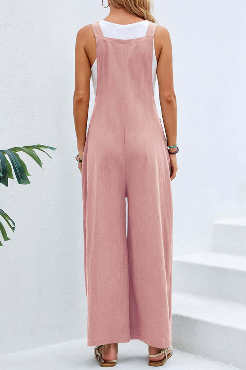 Trendy women's spaghetti strap jumpsuit, wide neck, ideal for summer casual style.