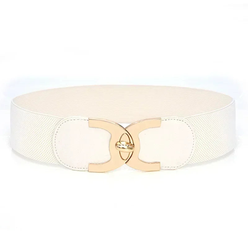 Chic women's wide elastic waist belt in Parisian style. A stylish fashion accessory for any outfit.
