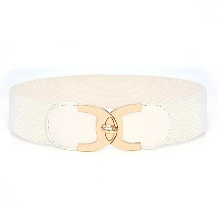 Chic women's wide elastic waist belt in Parisian style. A stylish fashion accessory for any outfit.