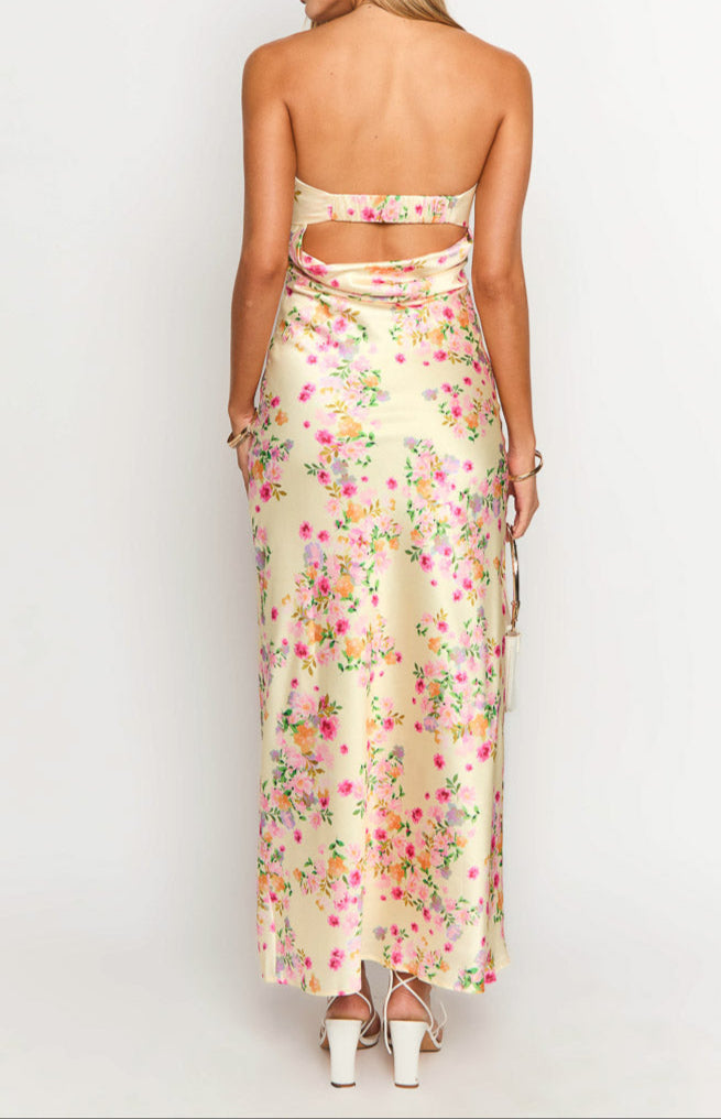 Vibrant yellow floral maxi dress, a chic and comfortable women's summer fashion piece.