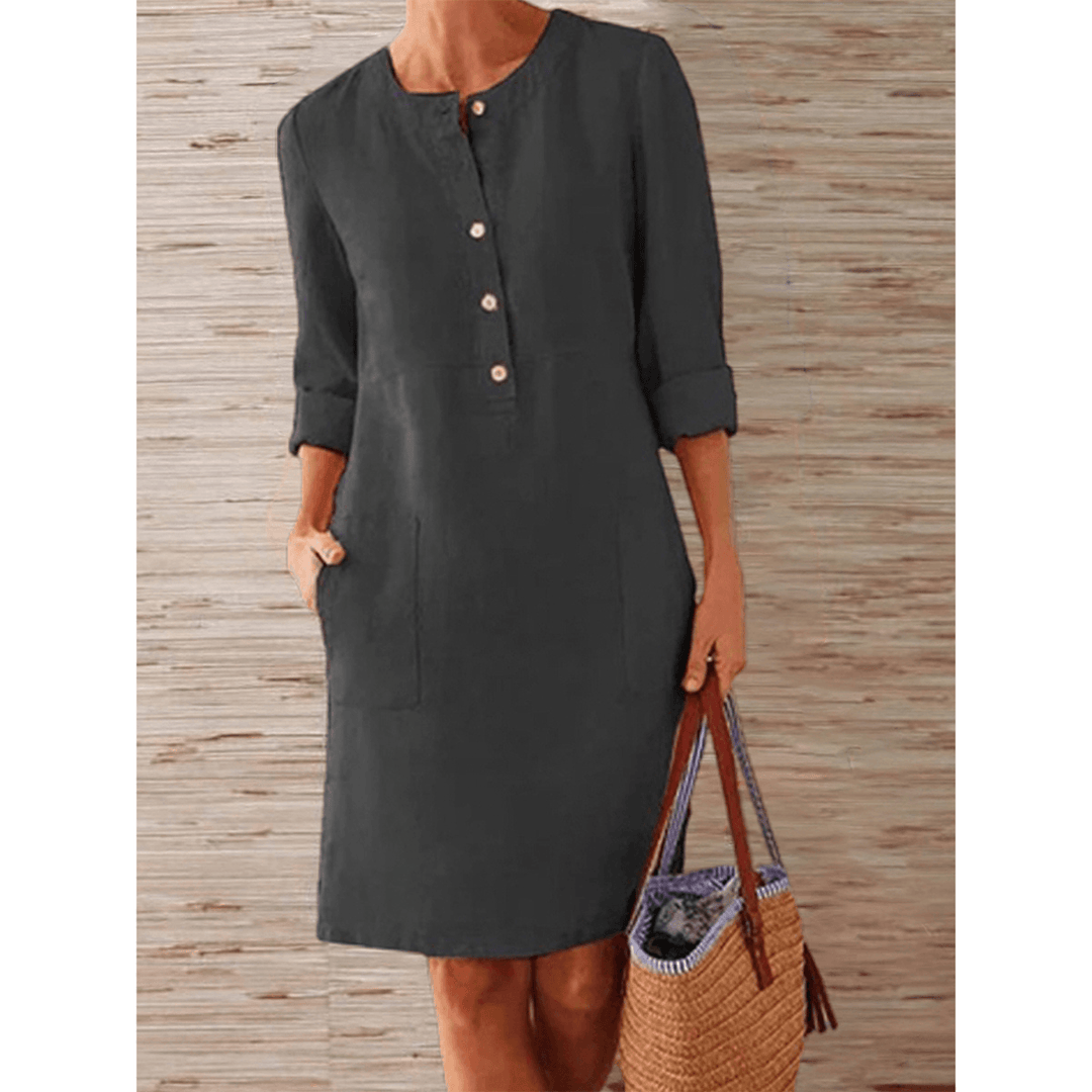 Women's cotton short-sleeve dress with a relaxed fit, breathable and stylish, perfect for casual outings or gatherings.