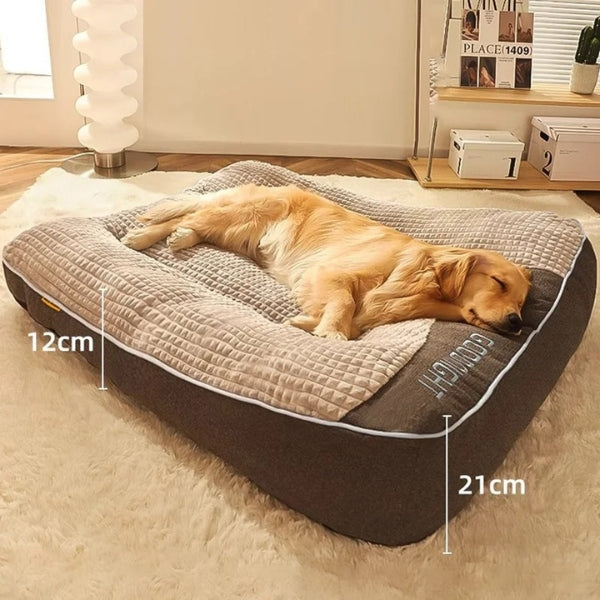 Comfortable XXL orthopedic dog bed with a soft plush surface, designed for large dogs; easy-clean washable cover.